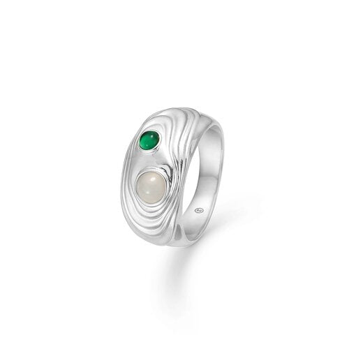 SHELL ring m/ grøn zirkonia, sølv