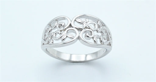 Flower ring, bred, sølv