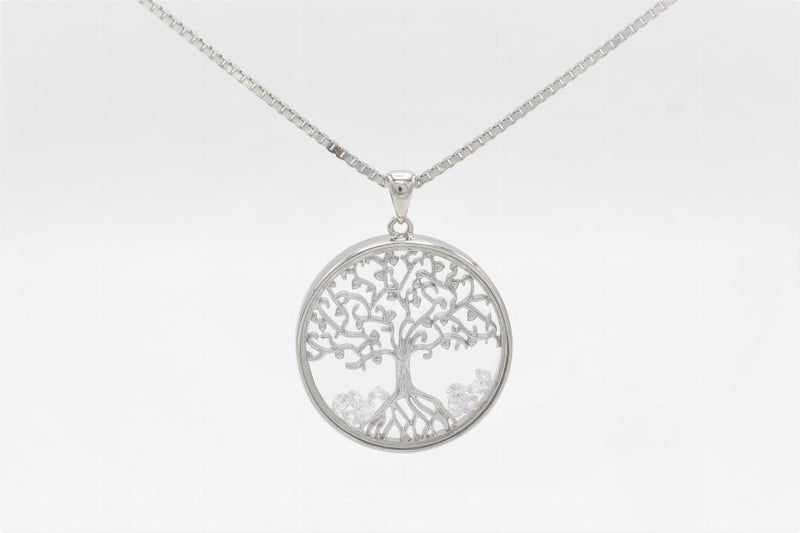 Tree of life sølv halskæde m. zirk.