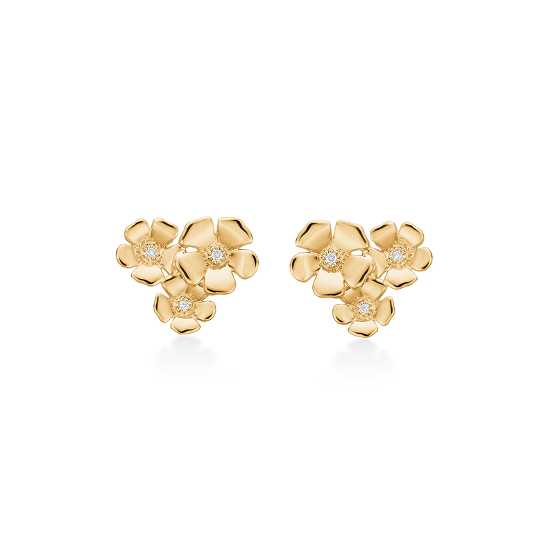 Fleur ørestikker med 3 blomster, 14 kt. rødguld