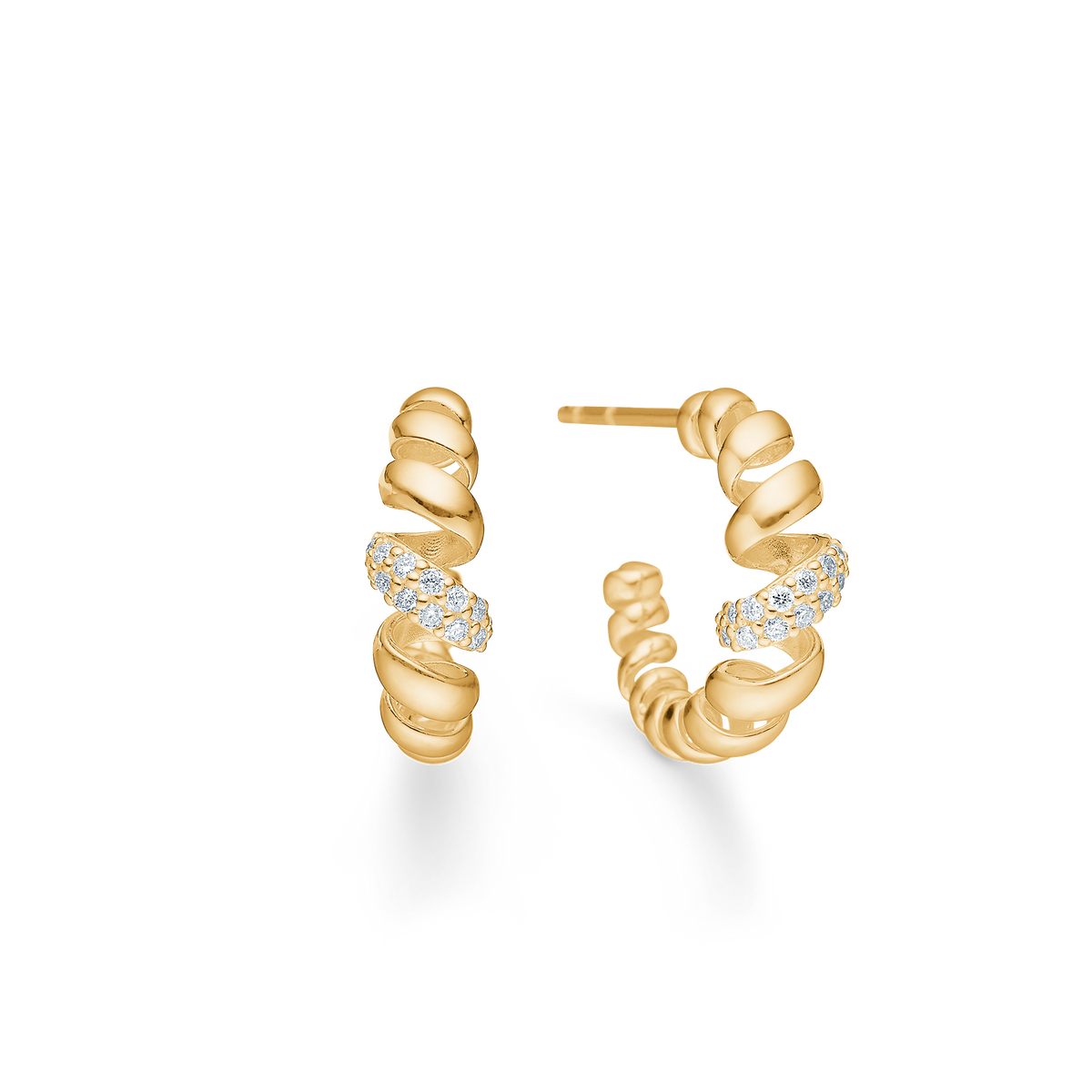 SWIRL W. DIAMONDS halvcreoler, 14 kt. rødguld