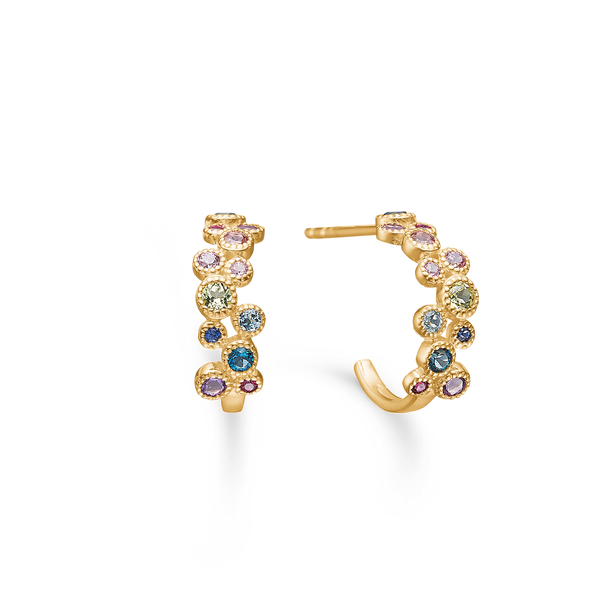 LUXURY RAINBOW PETITE halvcreoler, 14 kt. rødguld