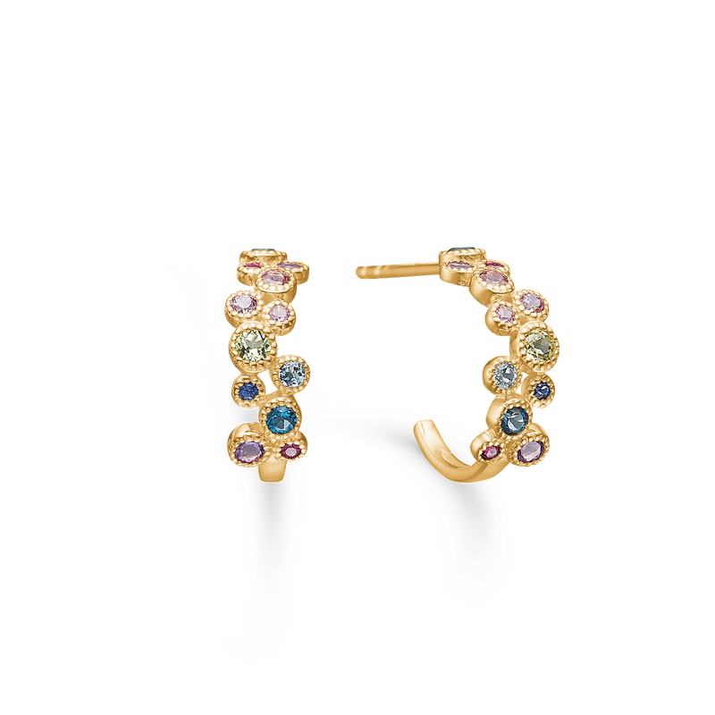 Luxury Rainbow Petite halvcreoler, 14 kt. rødguld