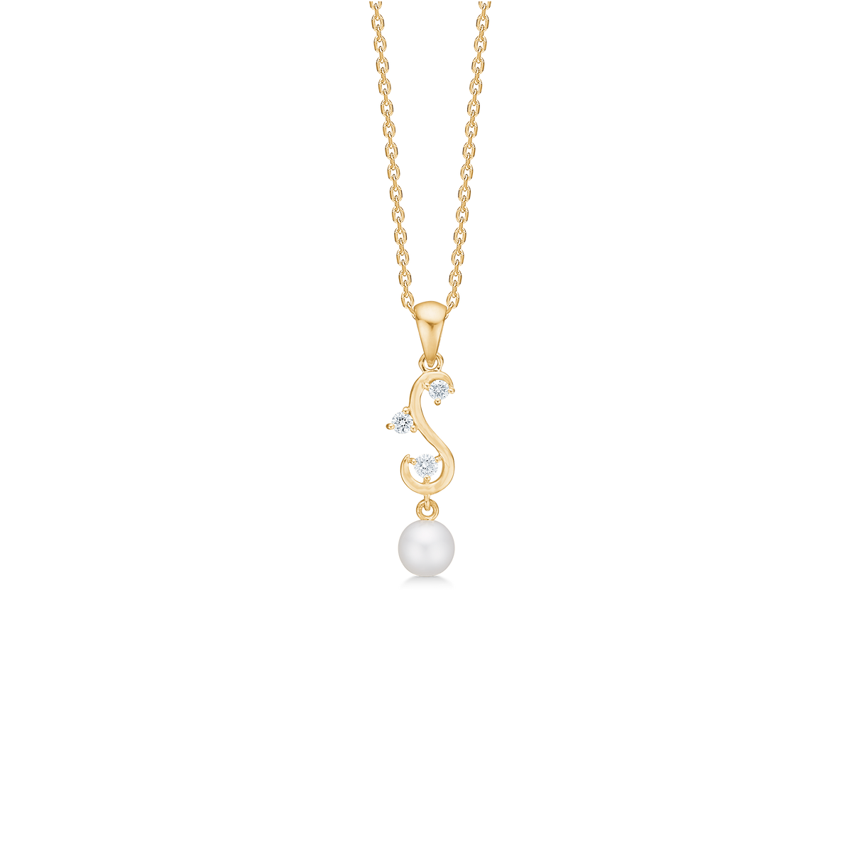 ISALINE vedhæng, 14 kt. rødguld med brillanter og perle