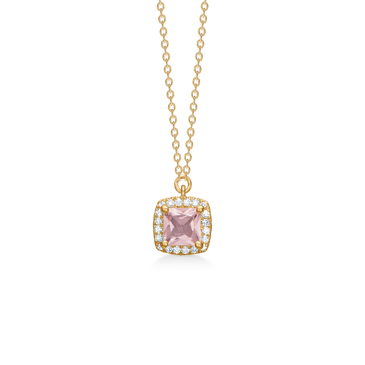 BLUSH N' BLUE vedhæng, 14 kt. rødguld med morganit