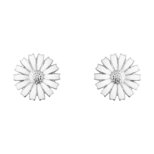 DAISY sølv ørestikker 11 mm, hvid emalje