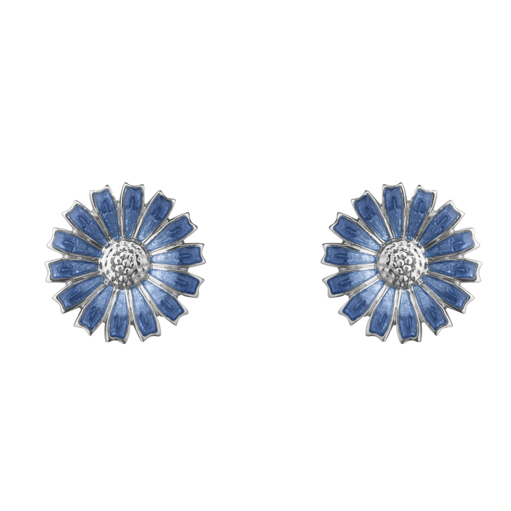 DAISY sølv ørestikker 11 mm, blå emalje