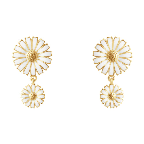 DAISY sølv forgyldte ørehængere med hvid emalje