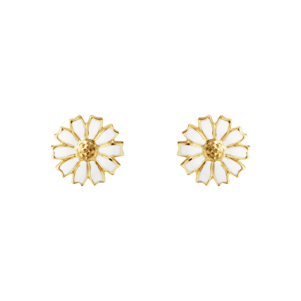 DAISY forgyldte ørestikker 7 mm, hvid emalje