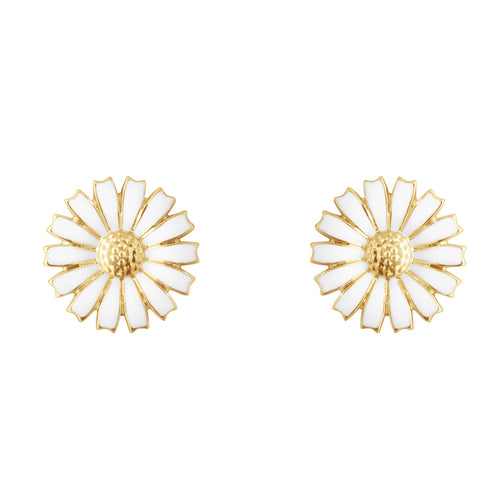 DAISY forgyldte ørestikker 11 mm, hvid emalje