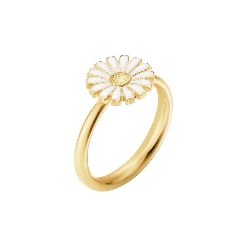 DAISY sølv forgyldt ring 11 mm, med hvid emalje