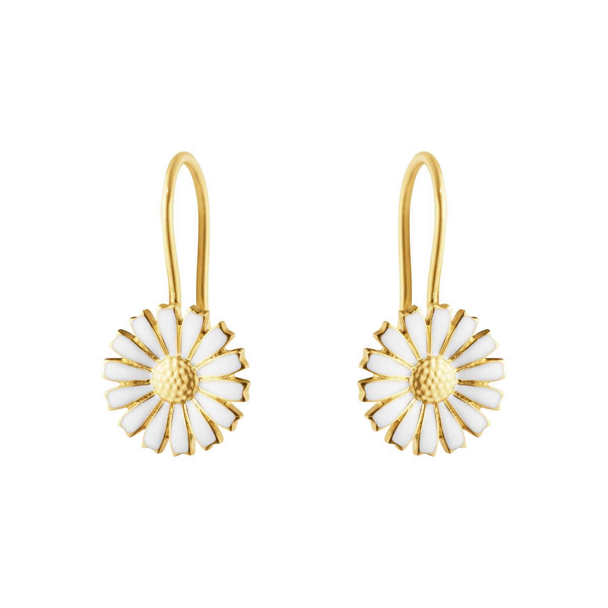 DAISY forgyldte ørehængere 11 mm, hvid emalje