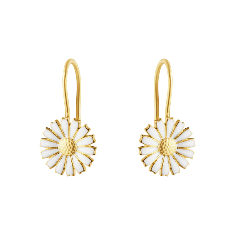 DAISY forgyldte ørehængere 11 mm, hvid emalje