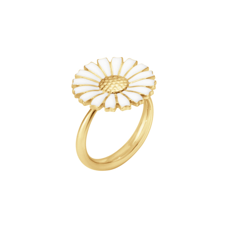 DAISY sølv forgyldt ring 18 mm, med hvid emalje