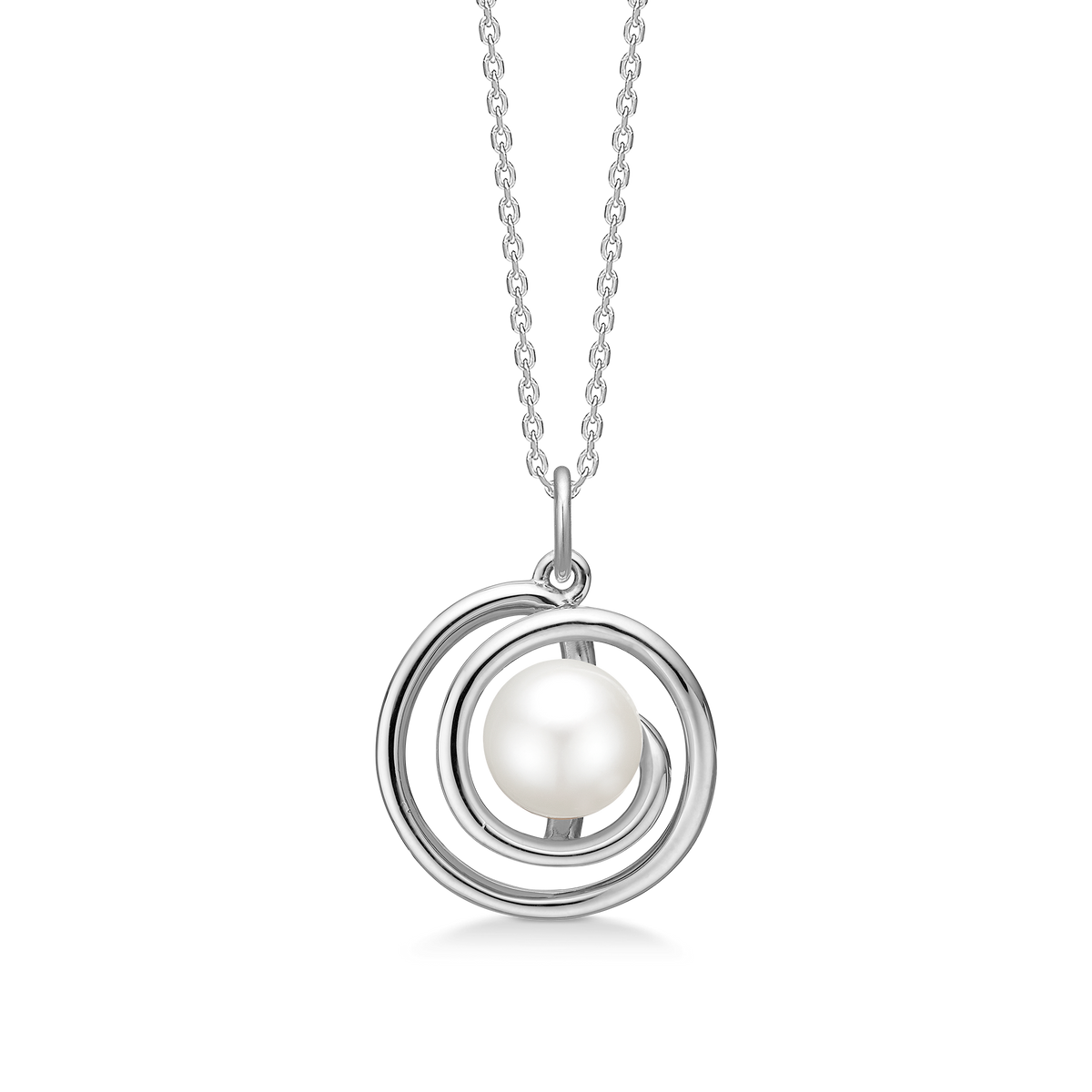SWIRL W. PEARL halskæde, sølv