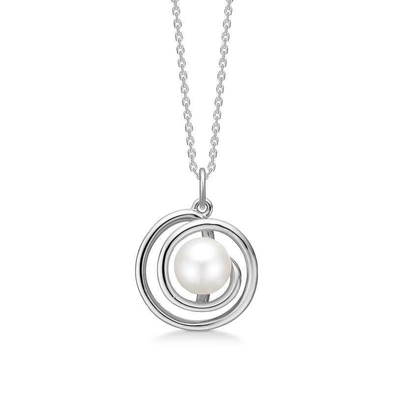 SWIRL W. PEARL halskæde, sølv