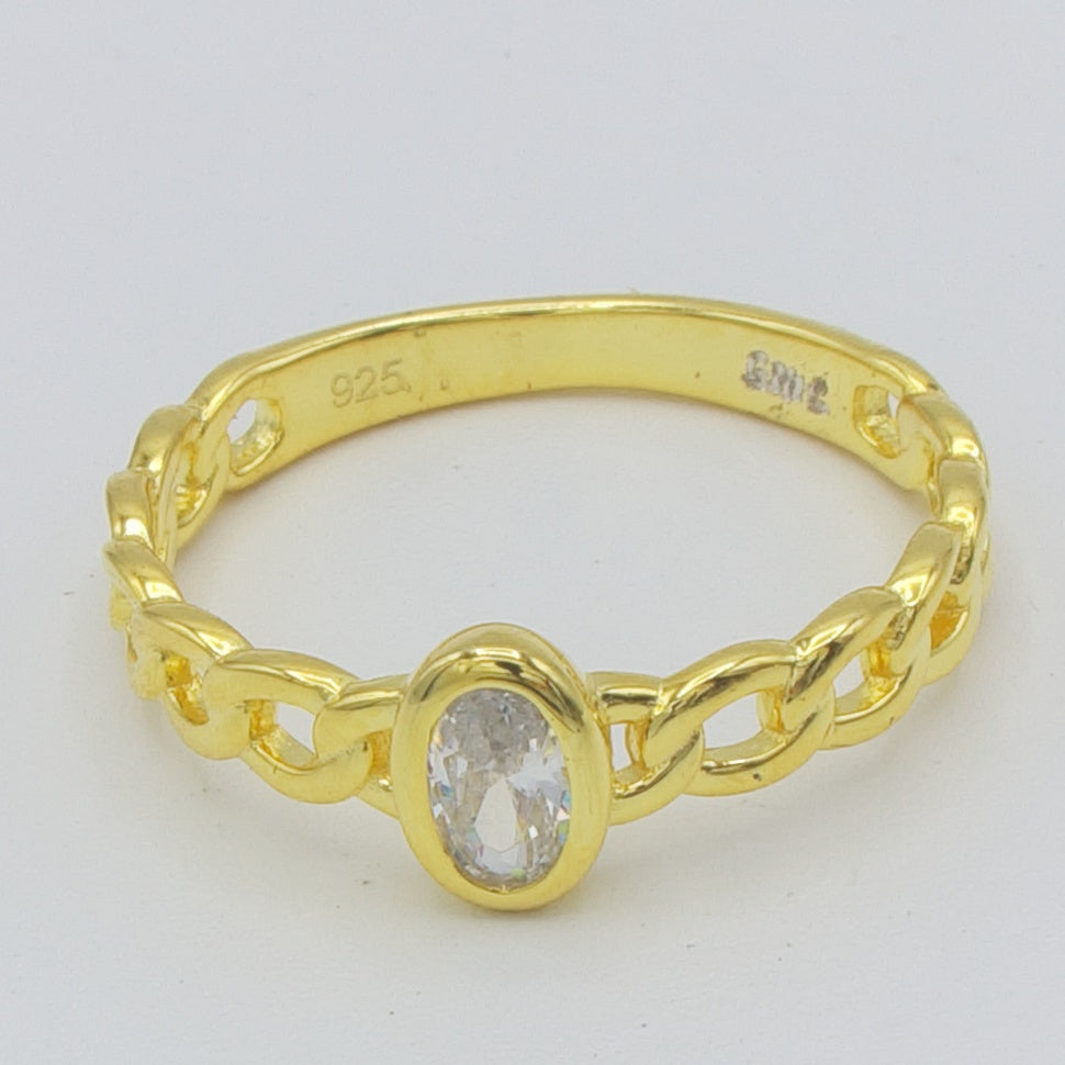 Forgyldt ring med panserkæde og oval zirkonia
