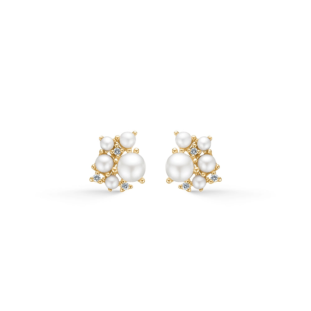 DIAMOND CLOUD øreringe m/kulturperler og 0,048ct. W.SI brillanter.