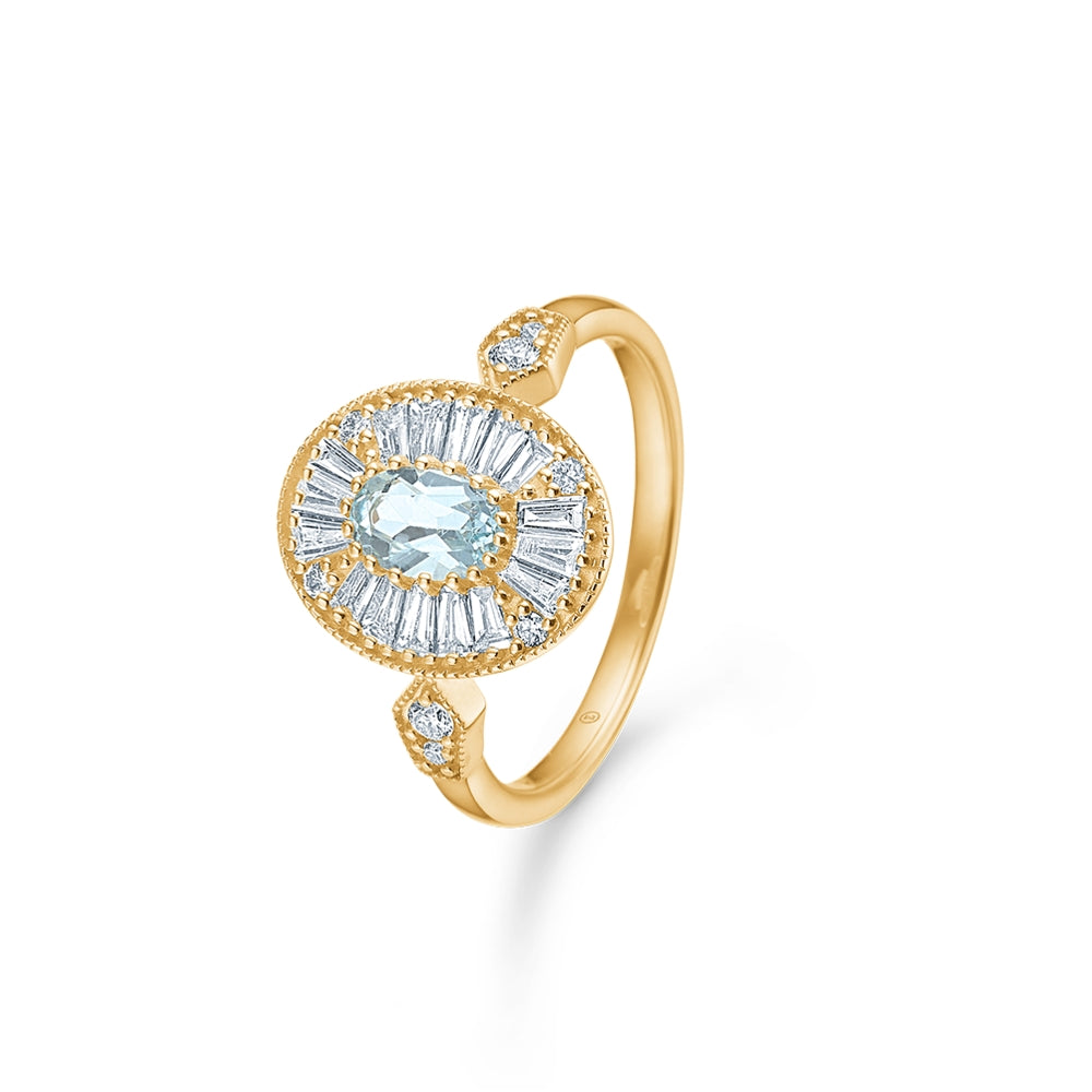 MONACO ring m/aquamarin og diamanter
