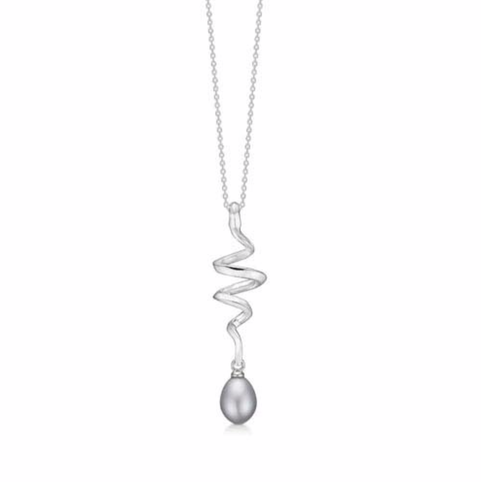 SWIRL W. PEARL sølv halskæde