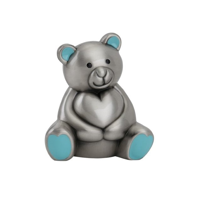 Sparebøsse, Bamse m. lyseblå ører fortinnet