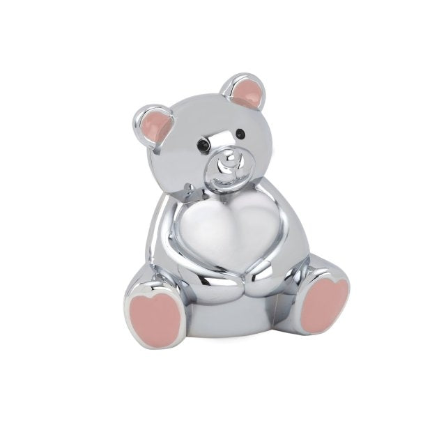Sparebøsse, Bamse m. lyserøde ører forkromet