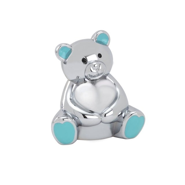 Sparebøsse, Bamse m. lyseblå ører forkromet