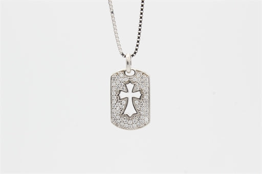 Sølv halskæde med paveret vedhæng, kors