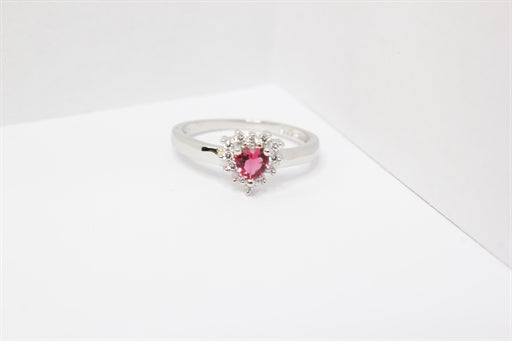 Sølv roset ring med pink hjerte