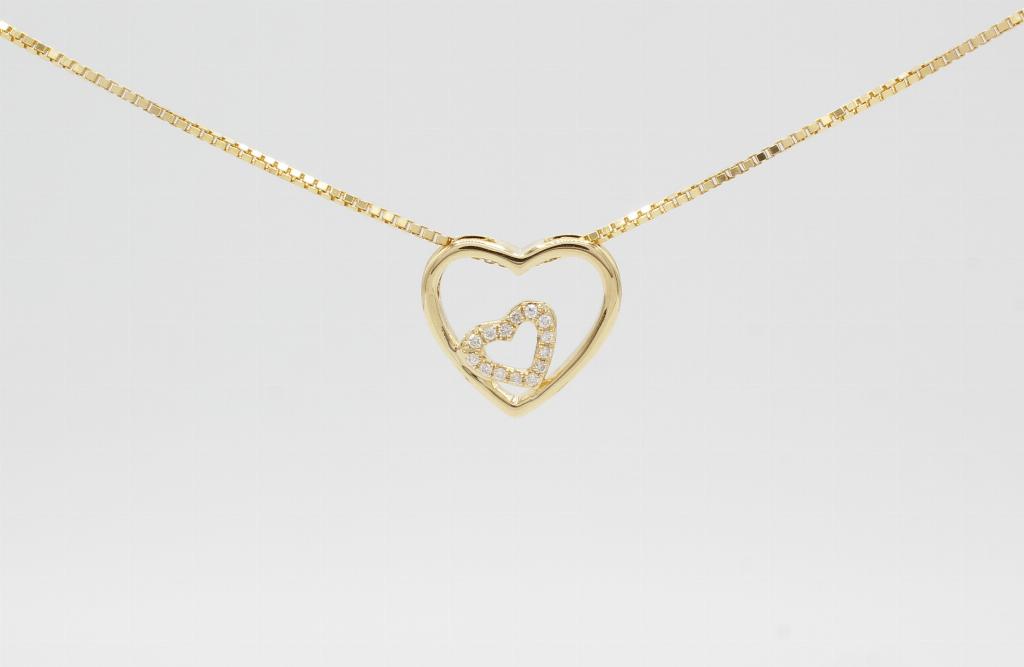 Hearts 14 kt halskæde, dobbelt m. brillanter