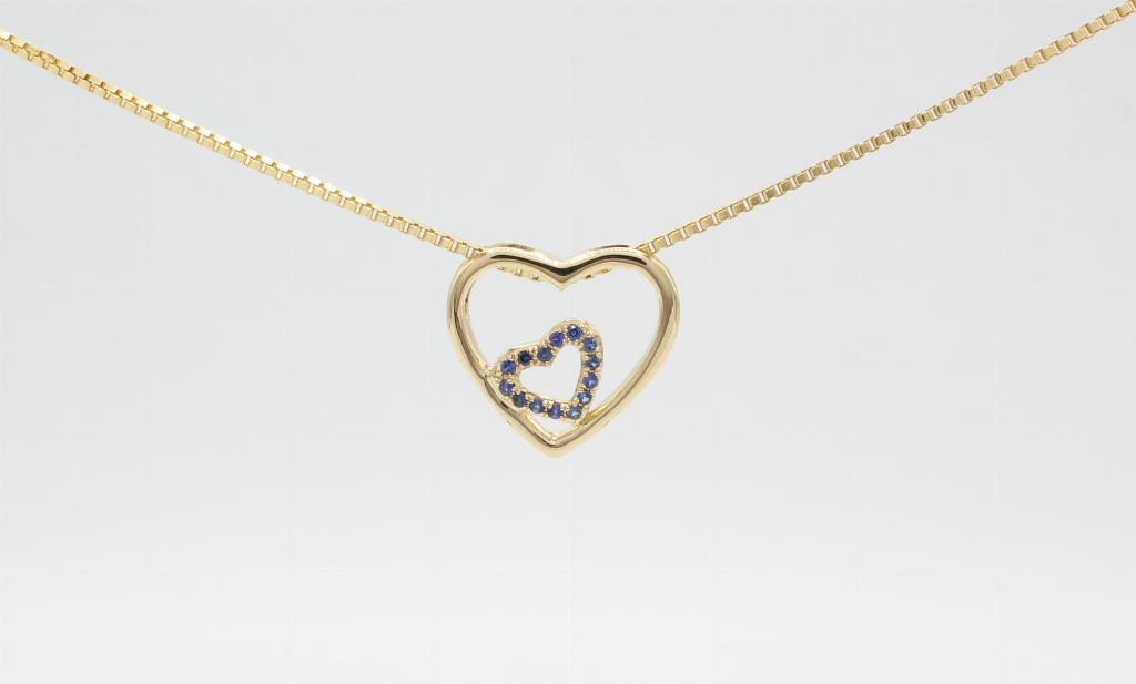 Hearts 14 kt halskæde, dobbelt m. safir