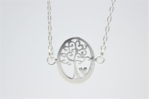 Ovalt livets træ halskæde i sølv