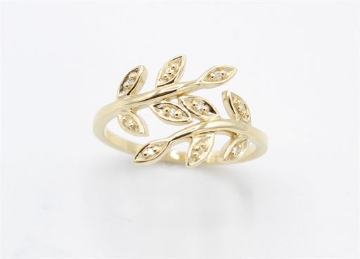 Leaf ring i 8 kt. rødguld med zirkonia