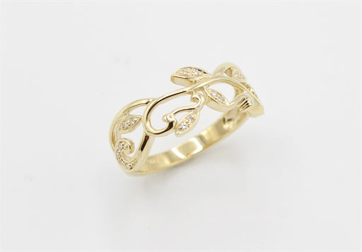 Leaf ring i 8 kt. rødguld med zirkonia