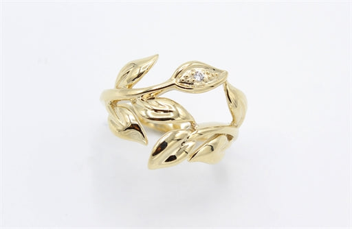Leaf ring i 8 kt. rødguld med zirkonia